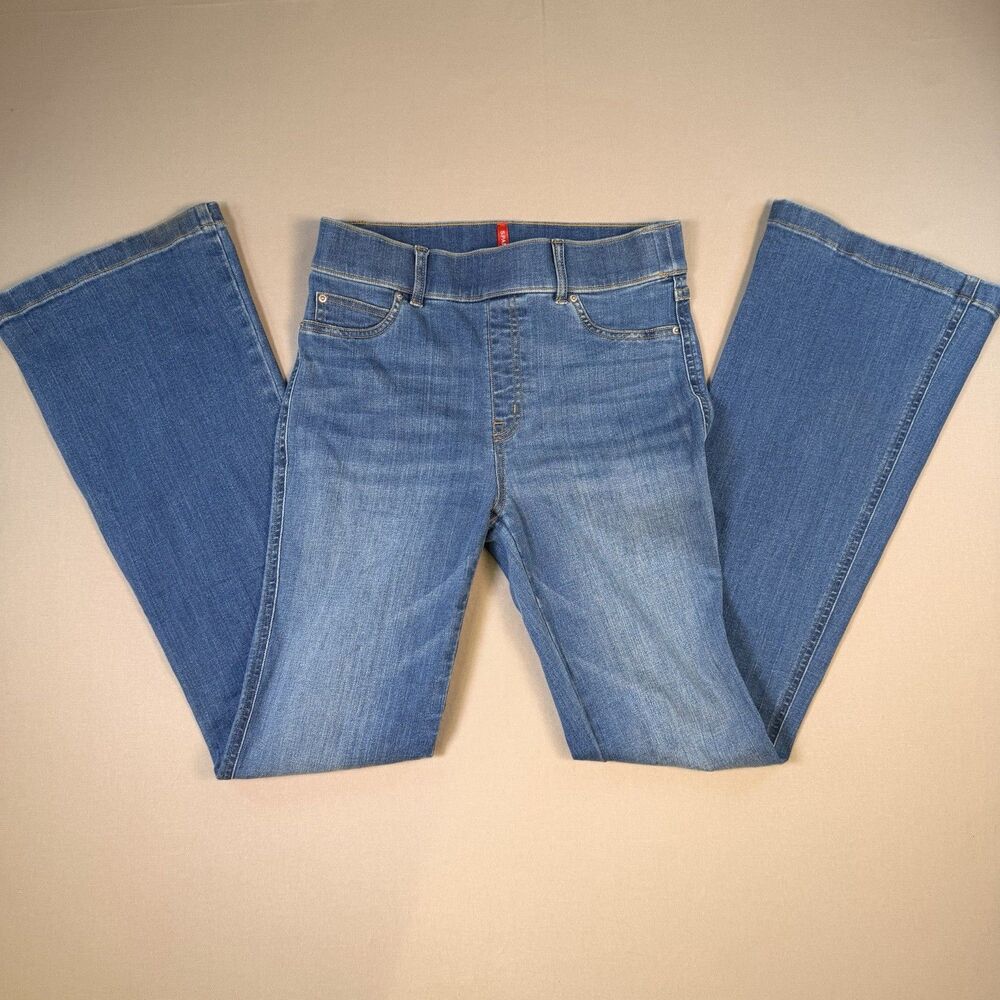 Spanx Flare Wide Leg Size Medium Womens 33 Inch Inseam Blue Denim Pull Up Jeans